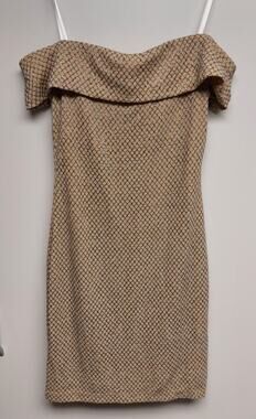 Off-the-Shoulder Gold and Brown Glitter Mini Dress by B. Smart Size 3